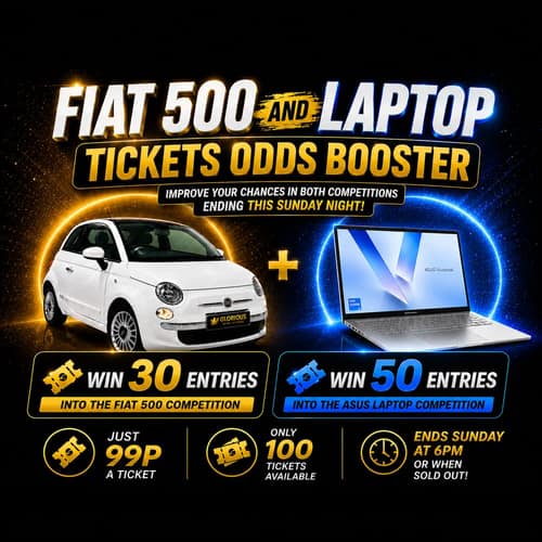 FIAT 500 AND LAPTOP TICKETS ODDS BOOSTER