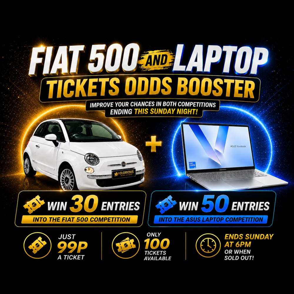 FIAT 500 AND LAPTOP TICKETS ODDS BOOSTER